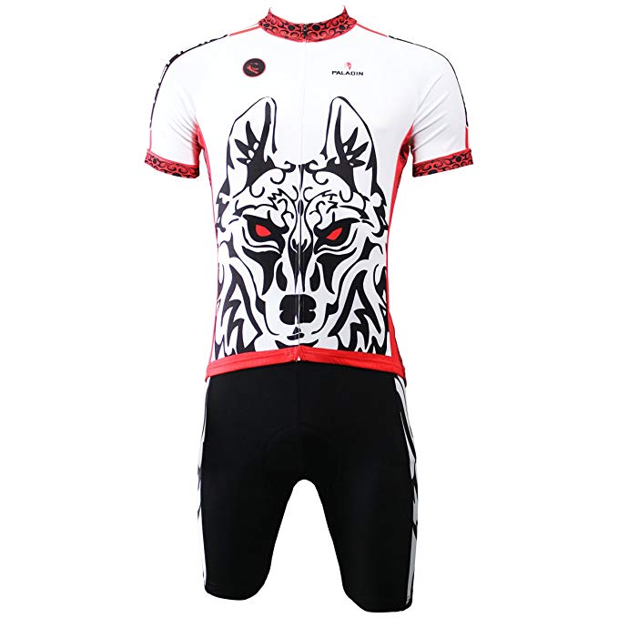 Paladin Men's White Wolf Design Cycling Jersey Set Bike Shirt