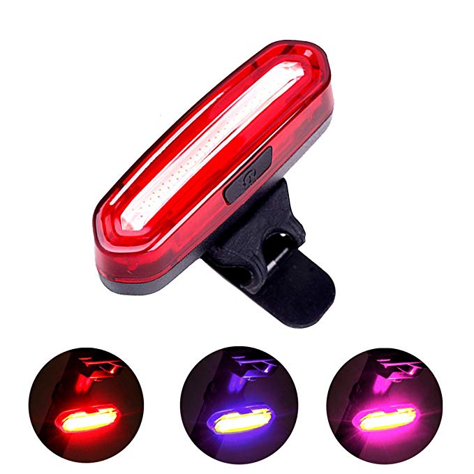 ToHa 650mAh USB Rechargeable LED Flashing Rear Bike Light, 6 Lighting Modes Bicycle Tail Safety Light, Red-White Flash and Red-Blue-Pink Flash