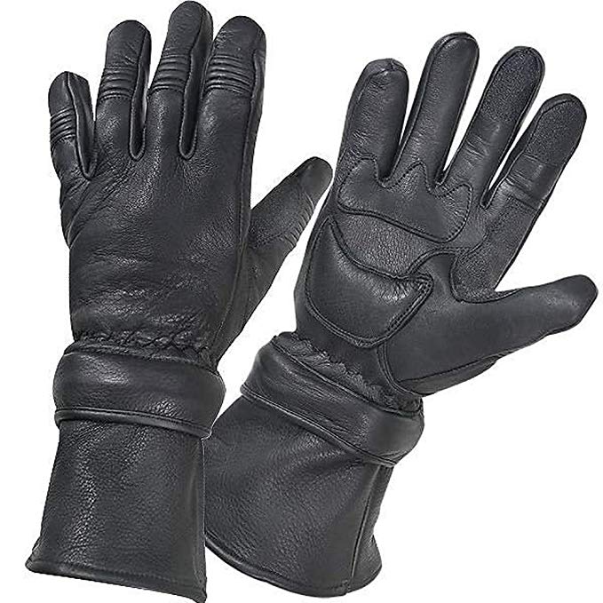 Motorcycle Biker Black Deer Skin Leather Winter Gauntlet Gloves with Zip Off Cuff XL