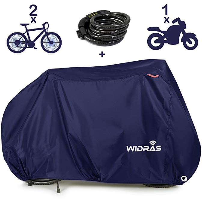 Widras Bicycle and Motorcycle Cover for Outdoor Storage Bike Heavy Duty Rip Stop Material, Waterproof & Anti-UV Protection from All Weather Conditions for Mountain & Road Bikes