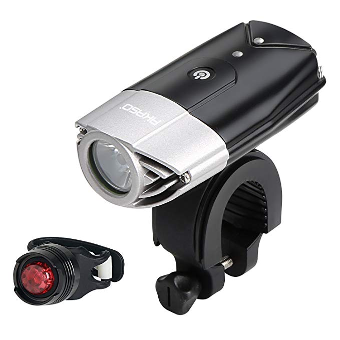 AKASO Bike Light Set, 1000 Lumen Super Bright, USB Rechargeable 2000mAh, Water Resistant, Free Taillight, Handlebar and Helmet Mount Included