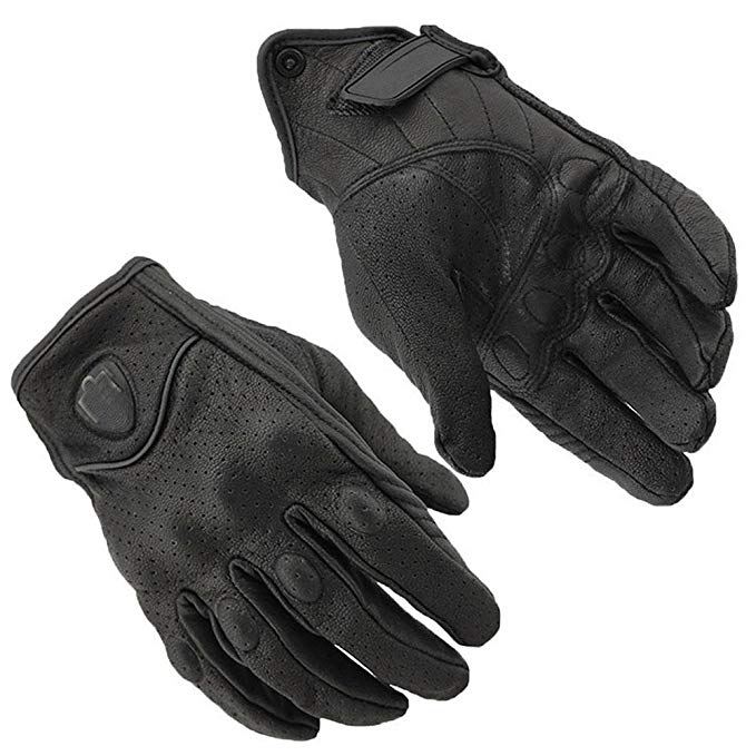 CozyT Men Fullfinger Goat Leather Elastic Motorcycling Outdoor Gloves Cycling Gloves Black