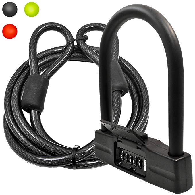 Lumintrail 18mm Heavy Duty 5-Digit Bicycle Bike Combination U-Lock - Assorted Colors