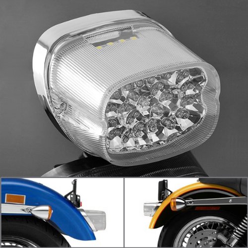 Astra Depot Clear 45-LED Tail Brake Stop Light Integrated Turn Signal Blinker Lamp For Harley Softail FLST FXST FXSTC Road King Super Glide Custom FXDC