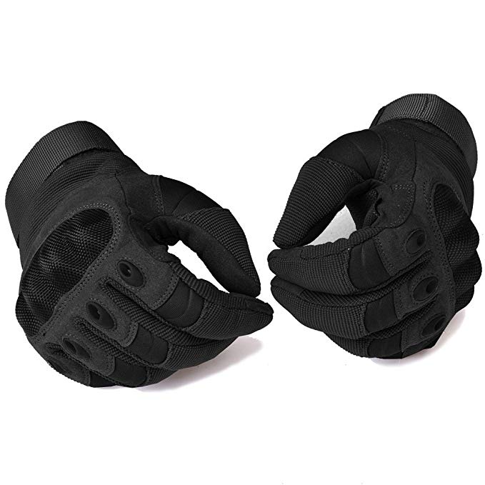 Military Hard Knuckle Tactical Gloves Motorcycle Riding Gloves Army Full Finger Gloves for Airsoft Black Medium