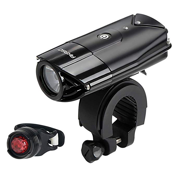 AKASO USB Rechargeable Bike Light Set, Bicycle Lights Front and Back, Waterproof 700 Lumen Headlight, Free Taillight, Handlebar and Helmet Mount Included