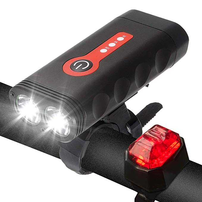 BOHSRL Bike Light Set, USB Rechargeable Super Bright Front Headlight and Free Rear Light for Your Bicycle, Easy Install and Quick Release, Fits All Bicycles