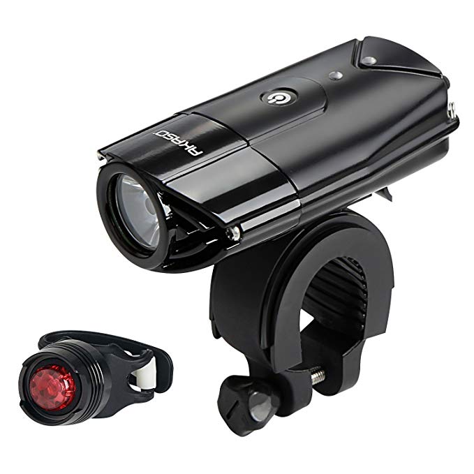 AKASO Bike Light Set, 1000 Lumen Super Bright, USB Rechargeable 2000mAh, Water Resistant, Free Taillight, Handlebar and Helmet Mount Included