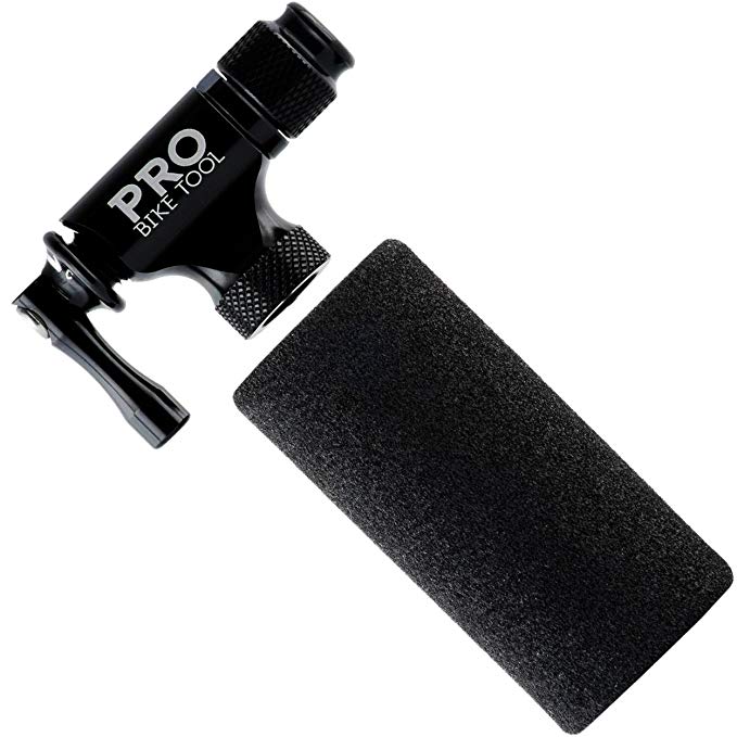 Pro Bike Tool CO2 Inflator - Limited Edition Black - Quick & Easy - Presta and Schrader Valve Compatible - Bicycle Tire Pump For Road and Mountain Bikes - Insulated Sleeve - No CO2 Cartridges Included