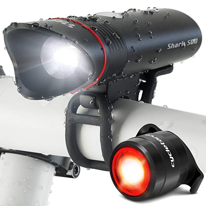 Cycle Torch Shark 500 USB Rechargeable Bike Light Set - Free LED Taillight Included – Super-Bright 500 Lumens - Fits All Bicycles, Hybrid, Road, MTB, Easy Install & Quick Release