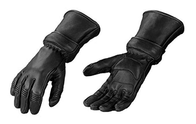 Motorcycle Biker Black Deer Skin Leather Winter Gauntlet Gloves with Zip Off Cuff Large