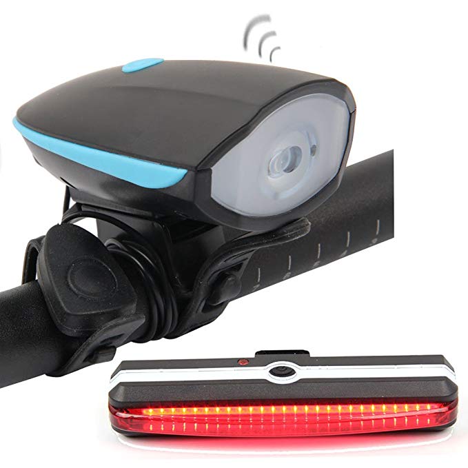 Helround Bicycle Light Set With Horn Super Bright USB Led Bike Front Light Rechargeable Headlight and Taillight Waterproof