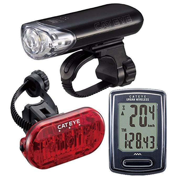 CatEye - Go Kit Wireless with HL-EL140 Headlight, Urban Wireless Cycle Computer, and Omni 3 Rear Bike Light