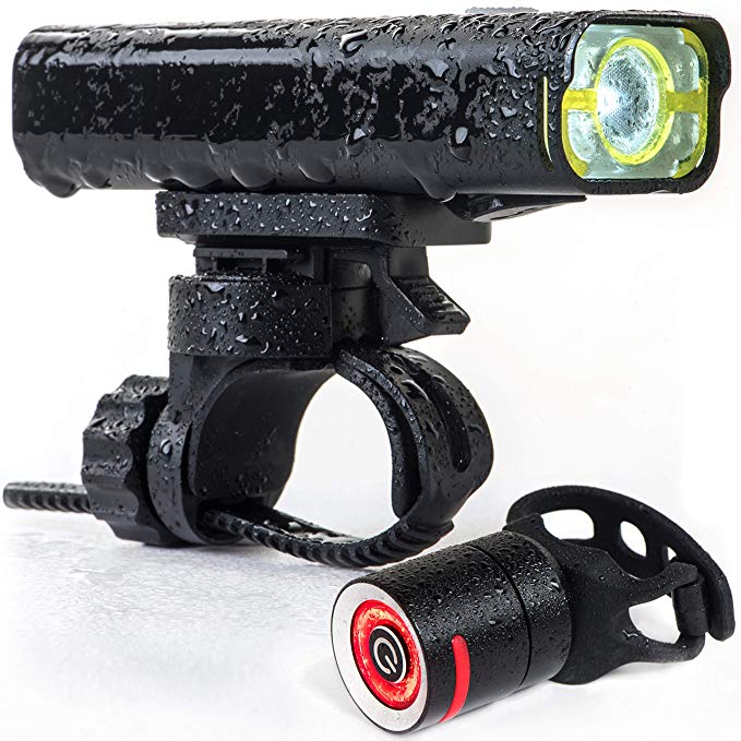 The Original LED Bicycle Rechargeable Light Set | 800 Lumens a Brighter Bike Light | Wide & Long Cover Range - 85° & 650ft | IPX6 Waterproof | Plus Upgraded Rechargeable Tail Light | Bike Lights